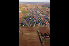 Drone image of District Niederlustadt in Lustadt in the state Rhineland-Palatinate, Germany
