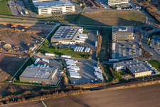 Aerial photograpy of Eizo, MTS Group, TRANSAC International Freight Forwarding Company Ltd. in Rülzheim in the state Rhineland-Palatinate, Germany