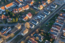 Aerial view of Neuen-Morgen former train station in Rheinzabern in the state Rhineland-Palatinate, Germany