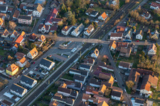 Aerial view of Mühlgasse railway crossing in Rheinzabern in the state Rhineland-Palatinate, Germany