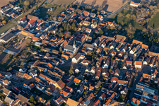 Aerial view of Protestant Church Westheim - Protestant Parish Westheim-Lingenfeld in Westheim in the state Rhineland-Palatinate, Germany