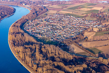 View of the town on the Rhine from the west in the district Rheinhausen in Oberhausen-Rheinhausen in the state Baden-Wuerttemberg, Germany