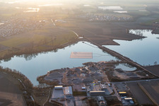 Floating photovoltaic island on the quarry lake in Leimersheim in the state Rhineland-Palatinate, Germany