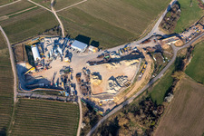 Aerial view of Construction site of the eastern tunnel portal for the Astrid Tunnel for the underpass and bypass of Bad Bergzabern between B38 (Weinstraße) and B427 (Kurtalstraße) in Dörrenbach in the state Rhineland-Palatinate, Germany