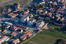 Aerial view of German Wine Gate Restaurant in the district Schweigen in Schweigen-Rechtenbach in the state Rhineland-Palatinate, Germany