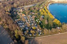 Aerial view of Camping Municipal des Mouettes in Lauterbourg in the state Bas-Rhin, France