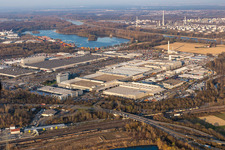 Aerial view of Mercedes-Benz Trucks in the district Maximiliansau in Wörth am Rhein in the state Rhineland-Palatinate, Germany
