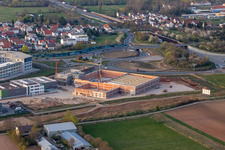 Aerial view of Business park at the exhibition center in the district Queichheim in Landau in der Pfalz in the state Rhineland-Palatinate, Germany