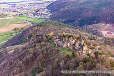 Drone recording of Madenburg in Eschbach in the state Rhineland-Palatinate, Germany