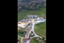 Construction site of the eastern tunnel portal for the Astrid Tunnel for the underpass and bypass of Bad Bergzabern between B38 (Weinstraße) and B427 (Kurtalstraße) in Dörrenbach in the state Rhineland-Palatinate, Germany seen from above