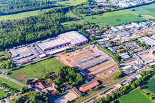 Aerial view of Construction site of the Hornbach logistics center Essingen in the district Dreihof in Essingen in the state Rhineland-Palatinate, Germany