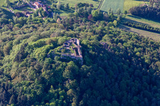 Bird's eye view of Lindelbrunn Castle Ruins in Vorderweidenthal in the state Rhineland-Palatinate, Germany