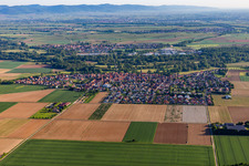 Aerial photograpy of Village view from the south in Steinweiler in the state Rhineland-Palatinate, Germany