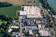 Aerial view of Coca-Cola European Partners Deutschland GmbH in the district Neureut in Karlsruhe in the state Baden-Wuerttemberg, Germany