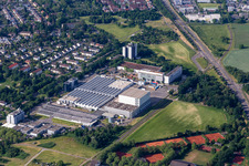Oblique view of L'OREAL Production Germany GmbH & Co. KG in the district Nordweststadt in Karlsruhe in the state Baden-Wuerttemberg, Germany