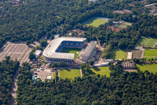 Aerial view of Construction site of the new stadium of Karlsruher Sport-Club GmbH & Co. KGaA in the district Innenstadt-Ost in Karlsruhe in the state Baden-Wuerttemberg, Germany