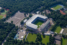 Oblique view of Construction site of the new stadium of Karlsruher Sport-Club GmbH & Co. KGaA in the district Innenstadt-Ost in Karlsruhe in the state Baden-Wuerttemberg, Germany