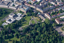 Aerial view of Federal Constitutional Court at the Botanical Garden Karlsruhe in the district Innenstadt-West in Karlsruhe in the state Baden-Wuerttemberg, Germany