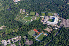 Construction site of the new stadium of Karlsruher Sport-Club GmbH & Co. KGaA in the district Innenstadt-Ost in Karlsruhe in the state Baden-Wuerttemberg, Germany seen from above