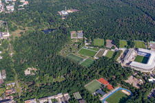 Construction site of the new stadium of Karlsruher Sport-Club GmbH & Co. KGaA in the district Innenstadt-Ost in Karlsruhe in the state Baden-Wuerttemberg, Germany from the plane