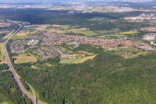 View of the town from the southeast on this side of the A5 in the district Durlach in Karlsruhe in the state Baden-Wuerttemberg, Germany