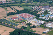 Aerial view of Brose Rastatt - Brose Vehicle Parts, Mercedes-Benz Plant Kuppenheim in Kuppenheim in the state Baden-Wuerttemberg, Germany