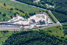 Aerial photograpy of Rastatt Tunnel Information Center in Ötigheim in the state Baden-Wuerttemberg, Germany