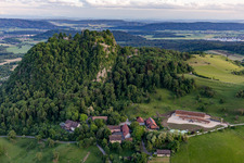 Hotel Restaurant Hohentwiel on the Hohentwiel with fortress ruins from 914 and panoramic views is an extinct volcano in Singen in the state Baden-Wuerttemberg, Germany