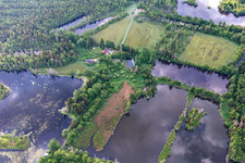 Aerial view of Moorseen Pfrungener-Burgweiler Ried in the district Pfrungen in Wilhelmsdorf in the state Baden-Wuerttemberg, Germany