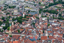 Historic old town with Evangelical City Church and Untertor in Ravensburg in the state Baden-Wuerttemberg, Germany
