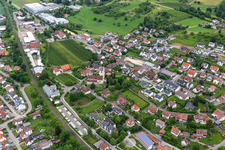 Aerial view of Church of St. George in Bermatingen in the state Baden-Wuerttemberg, Germany
