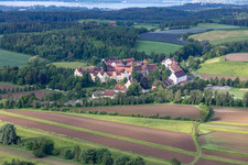 Aerial view of Monastery, school and castle Salem in the district Stefansfeld in Salem in the state Baden-Wuerttemberg, Germany