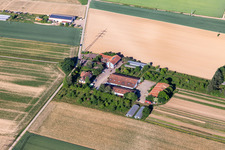 Aerial view of Village market Schoßberghof in Minfeld in the state Rhineland-Palatinate, Germany