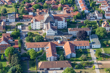 Aerial photograpy of St. Paul's Abbey Herxheim in Herxheim bei Landau in the state Rhineland-Palatinate, Germany