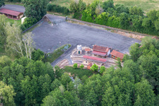 Tourist train and Muséotrain de Semur-en-Vallon, en Sarthe in Semur-en-Vallon in the state Sarthe, France seen from above