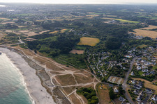Aerial view of Camping Des Dunes, Flower Camping La Grande Plage in Plobannalec-Lesconil in the state Finistere, France