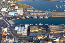Aerial view of Port de pêche de Saint-Guénolé in the district St-Guenole-St Pierre in Penmarch in the state Finistere, France