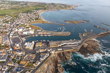 Aerial photograpy of Port de pêche de Saint-Guénolé in the district St-Guenole-St Pierre in Penmarch in the state Finistere, France