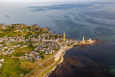 Aerial view of Phare d'Eckmühl and the Old Lighthouse of Penmarch in Penmarch in the state Finistere, France
