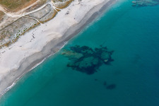 Oblique view of Kersauz Beach in Treffiagat in the state Finistere, France