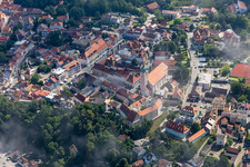 Upper Town Square with the parish church of the Assumption of Mary in the district Zanklau in Landau an der Isar in the state Bavaria, Germany