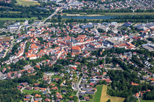Aerial view of St. John Dingolfing in Dingolfing in the state Bavaria, Germany