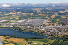 Oblique view of BMW Plant 2.40 in the district Höfen in Dingolfing in the state Bavaria, Germany