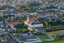 Aerial view of Asambasilika Altenmarkt in the district Altenmarkt in Osterhofen in the state Bavaria, Germany
