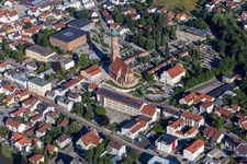 Aerial view of Parish Church of the Assumption of Mary in Vilsbiburg in the state Bavaria, Germany