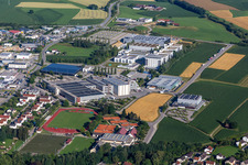 Aerial view of Industrial area Urbanstr in Vilsbiburg in the state Bavaria, Germany
