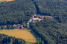 Aerial view of Pilgrimage Church of the Holy Trinity - Moosthenning in the district Rimbach in Moosthenning in the state Bavaria, Germany
