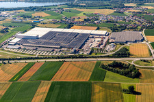 Aerial view of BMW Plant 2.70 and 2.71 Dynamic Center in the district Höfen in Dingolfing in the state Bavaria, Germany