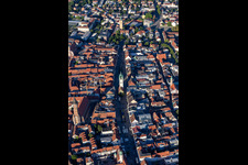 Aerial view of Historic old town with city tower Straubing on Theresienplatz in Straubing in the state Bavaria, Germany