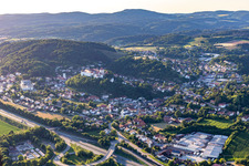 Aerial view of City view from the southeast in the district Hungersdorf in Wörth an der Donau in the state Bavaria, Germany
